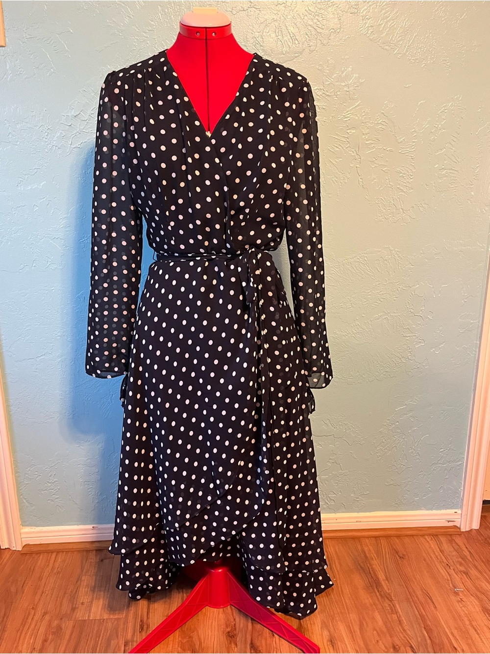 Betsey Johnson Black and White Polka Dot Wrap Dress